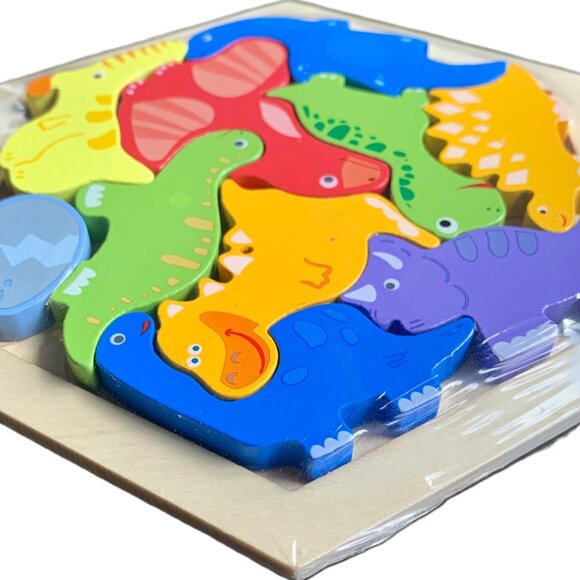 3+ Children's Early Learning Colorful Wood Puzzles Vehicles Animals Dinosaur New - Picture 7 of 7